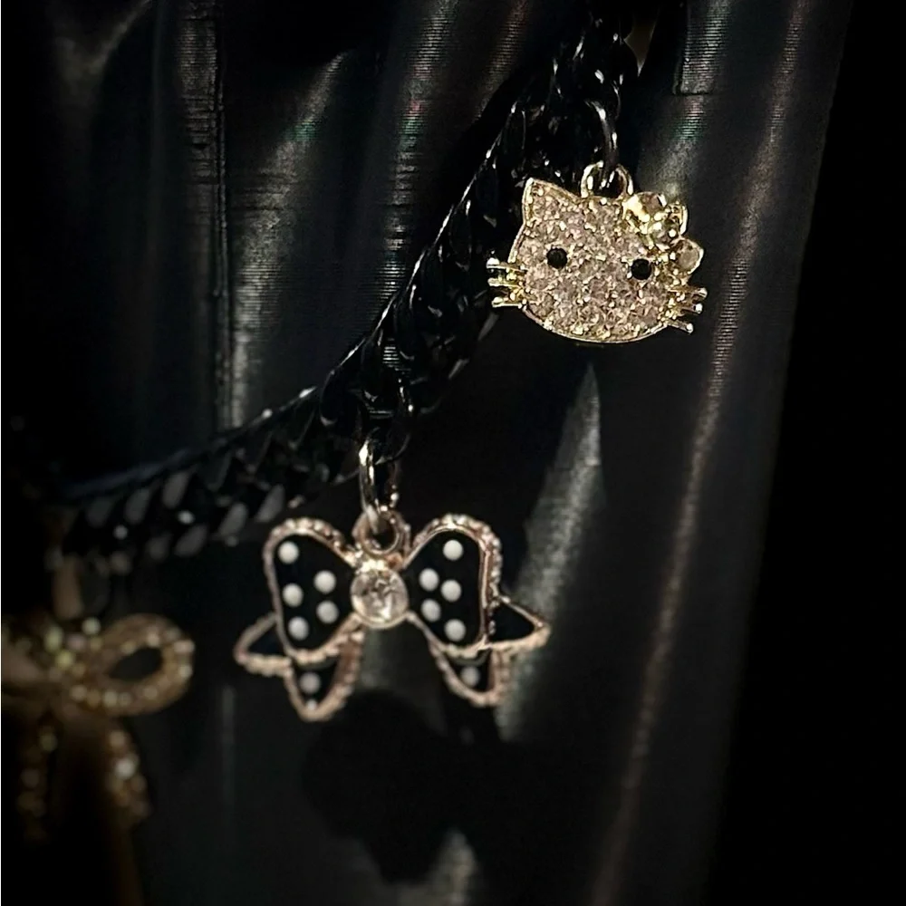 Chic Black Bow Charm Bracelet